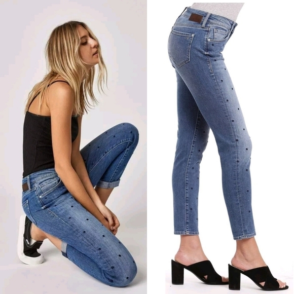 Mavi ADA Boyfriend Embroidered Polka Dot Blue Stretch Ankle Jeans Size 27 - Picture 1 of 16